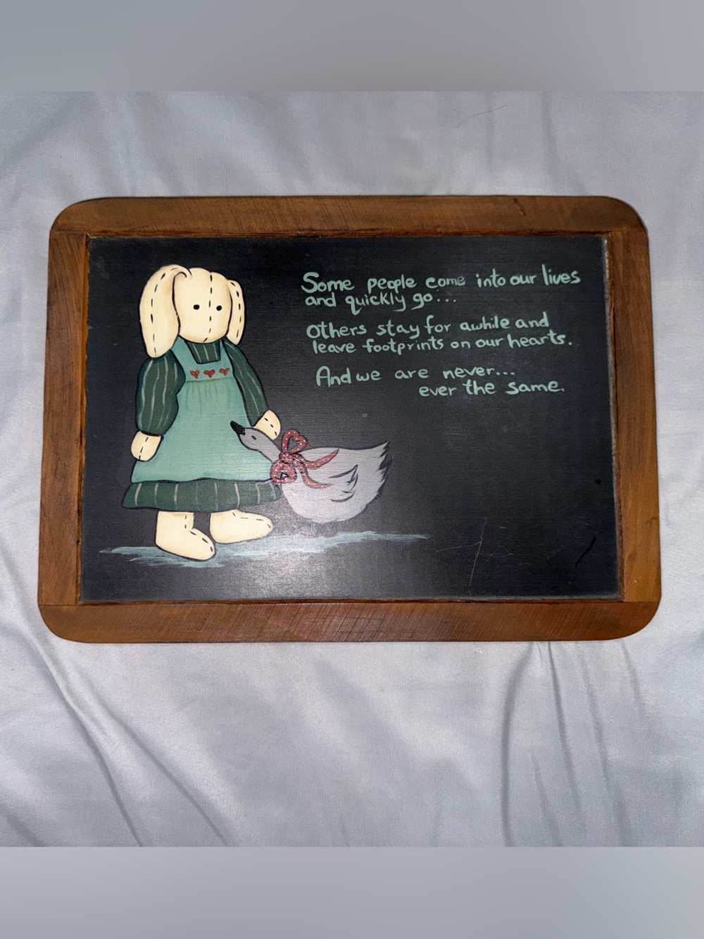 Vintage Country Folk Art Bunny & Goose Wooden Wall Plaque – Heartfelt Quote
